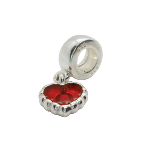 Genuine Pandora 790471EN07 Logo Forever Red Enamel Heart Dangle Charm