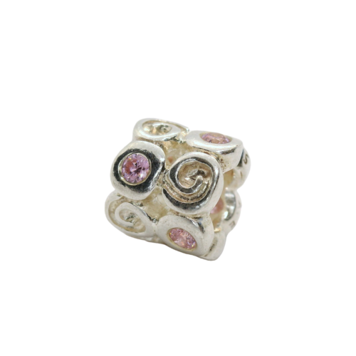 Genuine Pandora 790263PCZ Sterling Silver Swirlies Bead with Pink Zirconia Charm