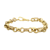 9" New 9CT Pink Stone Set Gypsy Link Bracelet (23.6g)