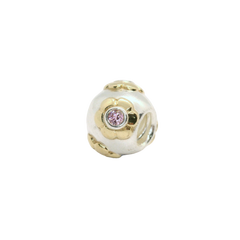 Pandora 790207PCZ Sterling Silver and 14K Gold Raised Flower Bead with Pink Zirc