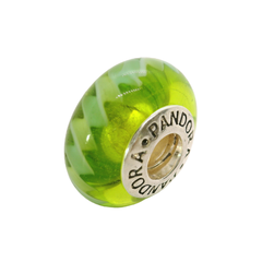 Genuine Pandora 790907 Murano Glass Charm "Lime Green Stars"