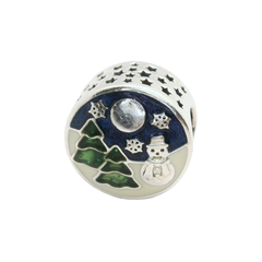 Genuine PANDORA 796384ENMX Blue Enamel Snowman Holiday Charm