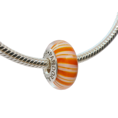 Genuine PANDORA 790679 Orange Candy Stripes Murano Glass Charm Only