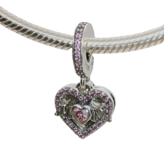 Genuine PANDORA 799402C01 Sterling Silver Pink CZ Heart & Mum Dangle Charm Only