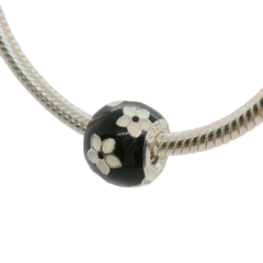 Genuine PANDORA 791398ENMX Mystic Flower White & Black Enamel Floral Charm Only