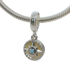 Genuine PANDORA 797196EN23 Compass Rose Blue Crystal Follow Your Dreams Dangle Charm Only