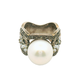 Silver 925 Freshwater Pearl & Marcasite Silver Ring (Size N)