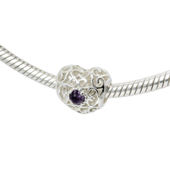Genuine PANDORA 791784SAM February Birthstone Signature Heart Charm Only