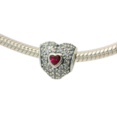 Genuine PANDORA 791168SRU In My Heart Charm Red Ruby and Clear Zirconia Charm Only