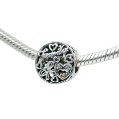 Genuine PANDORA 796267CZ Silver & 14K Gold Family Tribute Clear CZ Charm Only