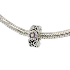 Genuine PANDORA 791224 Twice As Nice Silver Forest Flower Spacer with Purple CZ Only