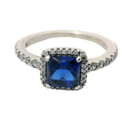 Genuine PANDORA 198863C02 Silver Blue Square Timeless Sparkle CZ Size 16.5 | 6 | L-L1/2 | 52