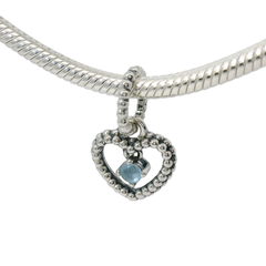 Genuine PANDORA 798854C01 Silver March Birthstone Heart Dangle Charm