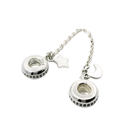 Genuine PANDORA 797512CZ 8cm Personal Galaxy Safety Chain Crescent Moon and Star