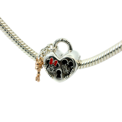 Genuine PANDORA 780109C01 DISNEY Minnie & Mickey Mouse Heart Padlock Charm Only