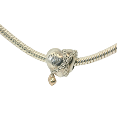 Genuine PANDORA 788344 Keep Me Safe Chained Heart Silver & 14k Charm Only