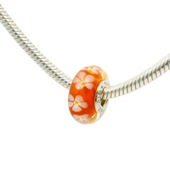 Genuine PANDORA 791624 "Orange Tropical Flower" Murano Glass Bead Only