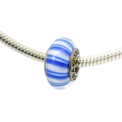 Genuine PANDORA 790683 Blue Candy Stripes Murano Glass Charm Only