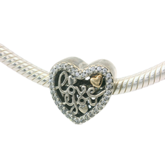 Genuine PANDORA 792037CZ Silver & 14K Love Script Clear CZ Bead Only