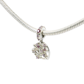 Genuine PANDORA 799153C01 Silver & Pink Family Tree Heart Charm Only