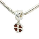 Genuine PANDORA 790572EN07 Silver & Red Enamel Clover Dangle Charm Only