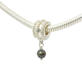 Genuine PANDORA 790132BP Bevelled Drop Dangle Black Pearl Silver Charm only