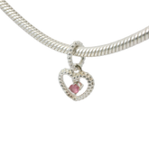 Genuine PANDORA 798854C09 Birthday Heart Pink Stone October Dangle Charm Only