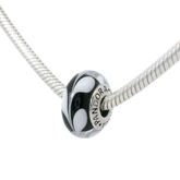 Genuine PANDORA 790676 Black and White Swirl Glass Bead Charm Only