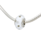 Genuine PANDORA 790602 White Beige Polka Murano Silver Glass Bead Only