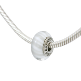 Genuine PANDORA 790686 Grey & White Candy Stripes Murano Glass Charm Only