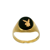 9CT Pre-owned Playboy Onyx Ring (Size T)