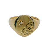 9CT Pre-owned Patterned Stone Set Signet Ring (Size S)