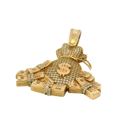 9CT Pre-owned Stone Set Money Bag Pendant (11.6g)