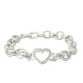 7.5" New Silver 925 Open Heart CZ Set Oval Belcher Bracelet (18.9g)