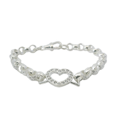 7.5" New Silver 925 CZ Open Heart Belcher Bracelet (13.4g)