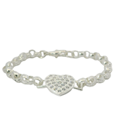 7.5" New Silver 925 CZ Set Heart Belcher Bracelet (14.6g)
