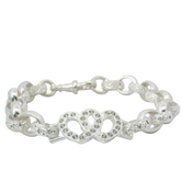 7.5" New Silver 925 CZ Set Double Heart Belcher Bracelet (23.8g)