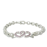 7.5" New Silver 925 Pink CZ Double Heart Belcher Bracelet (14.2g)
