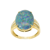 9CT Pre-owned Opal & Moissanite Ring (Size V)