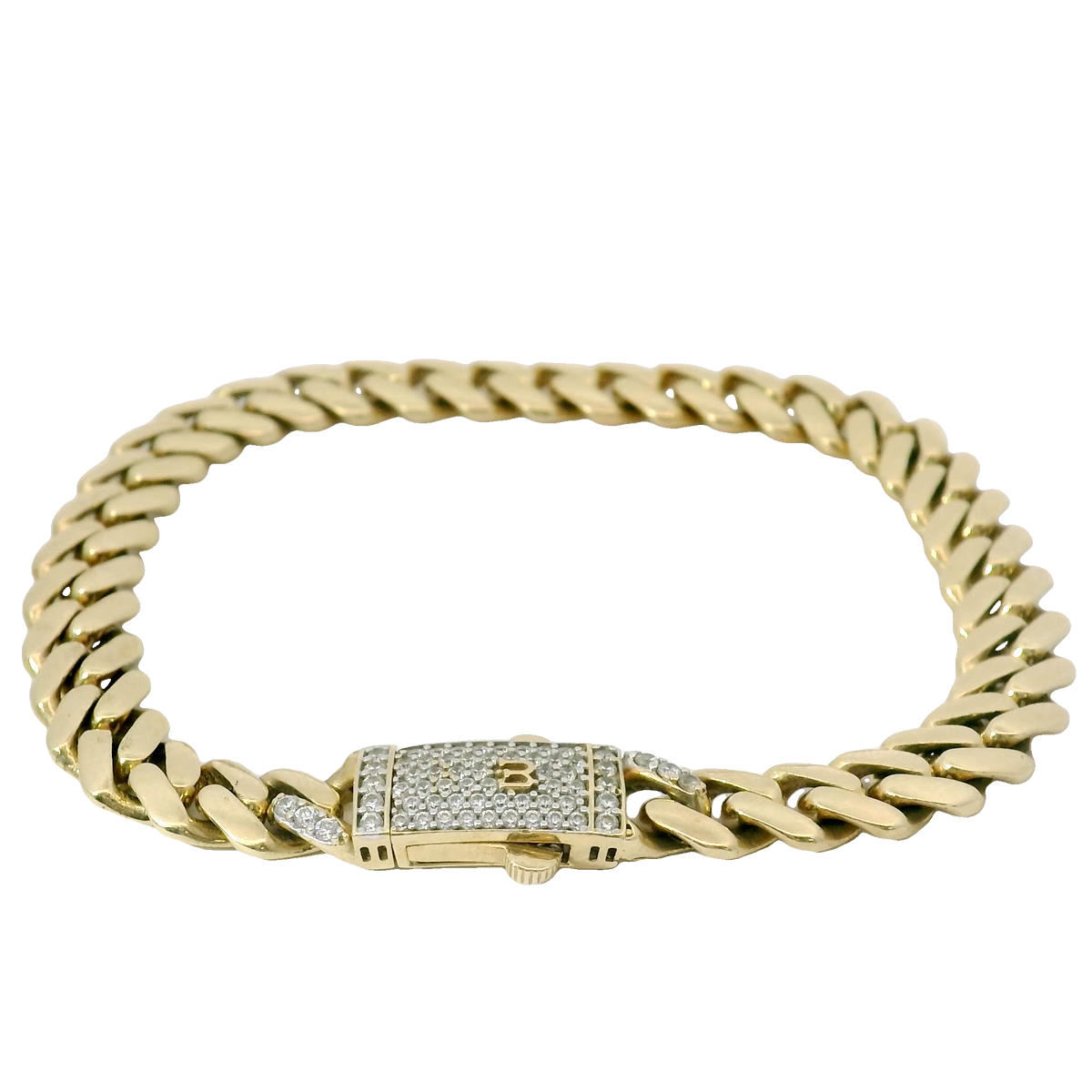 Pre-owned 9CT Stone Set Cuban Link Bracelet - Main Image