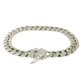 8.5” Pre-owned Sterling Silver CZ Set Cuban Bracelet (29.6g)