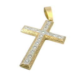 9CT Pre-owned Large Stone Set Cross Pendant (24.22g)