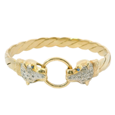 6.5” Pre-owned 9CT Stone Set Blue Eyed Leopard Head Bangle (36.22g)