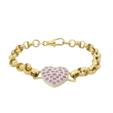 7.5” Pre-owned 9CT Pink Stone Set Heart Belcher Bracelet (15.52g)