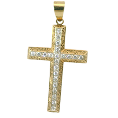 9CT Pre-owned Stone Set Cross Pendant (18.8g)