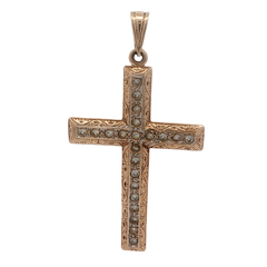 9CT Pre-owned Stone Set Cross Pendant (16.87g)
