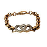 6.5” Pre-owned 9CT Stone Set Double Heart Belcher Bracelet (13.22g)