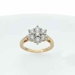 Round Brilliant Flower Cluster TCW 0.35 SI1 G-H 9CT Yellow Gold Size M - Goldbank Jewellers