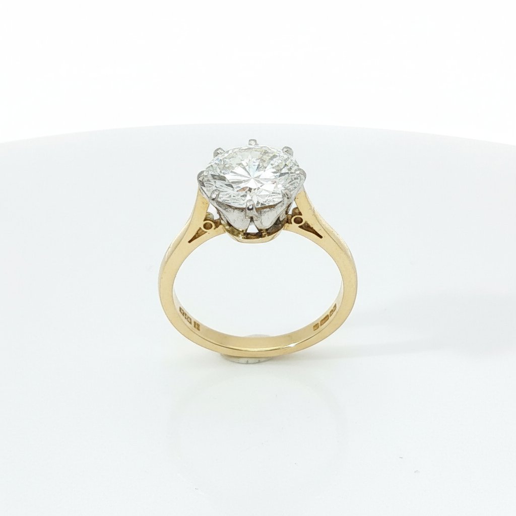 Round Brilliant 8 Claw Solitaire 2CT VS2 F 18CT Yellow Gold Ring Size I - Goldbank Jewellers