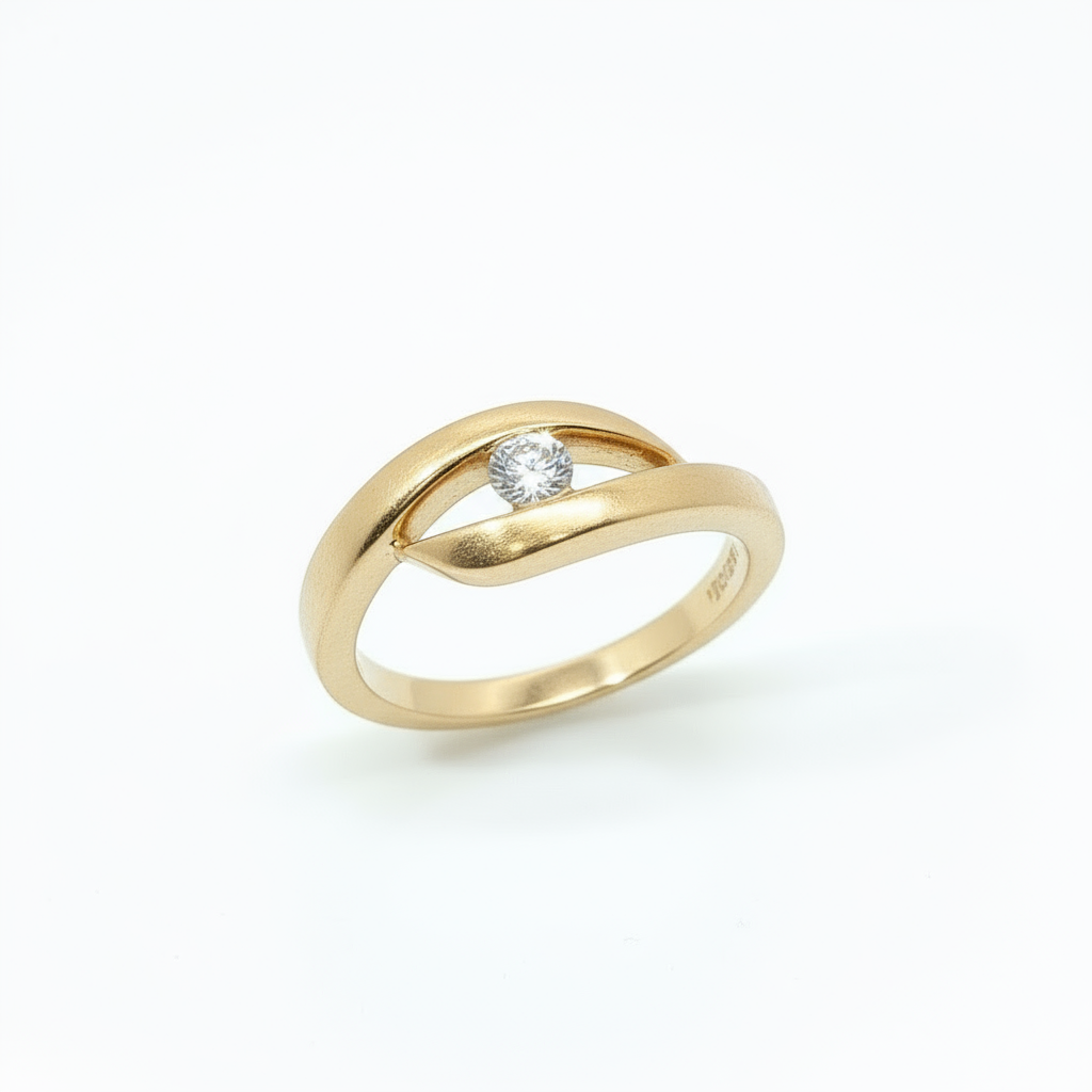 Round Brilliant Solitaire Tension 0.15CT SI1 G/H 18CT Yellow Gold Ring Size N - Goldbank Jewellers